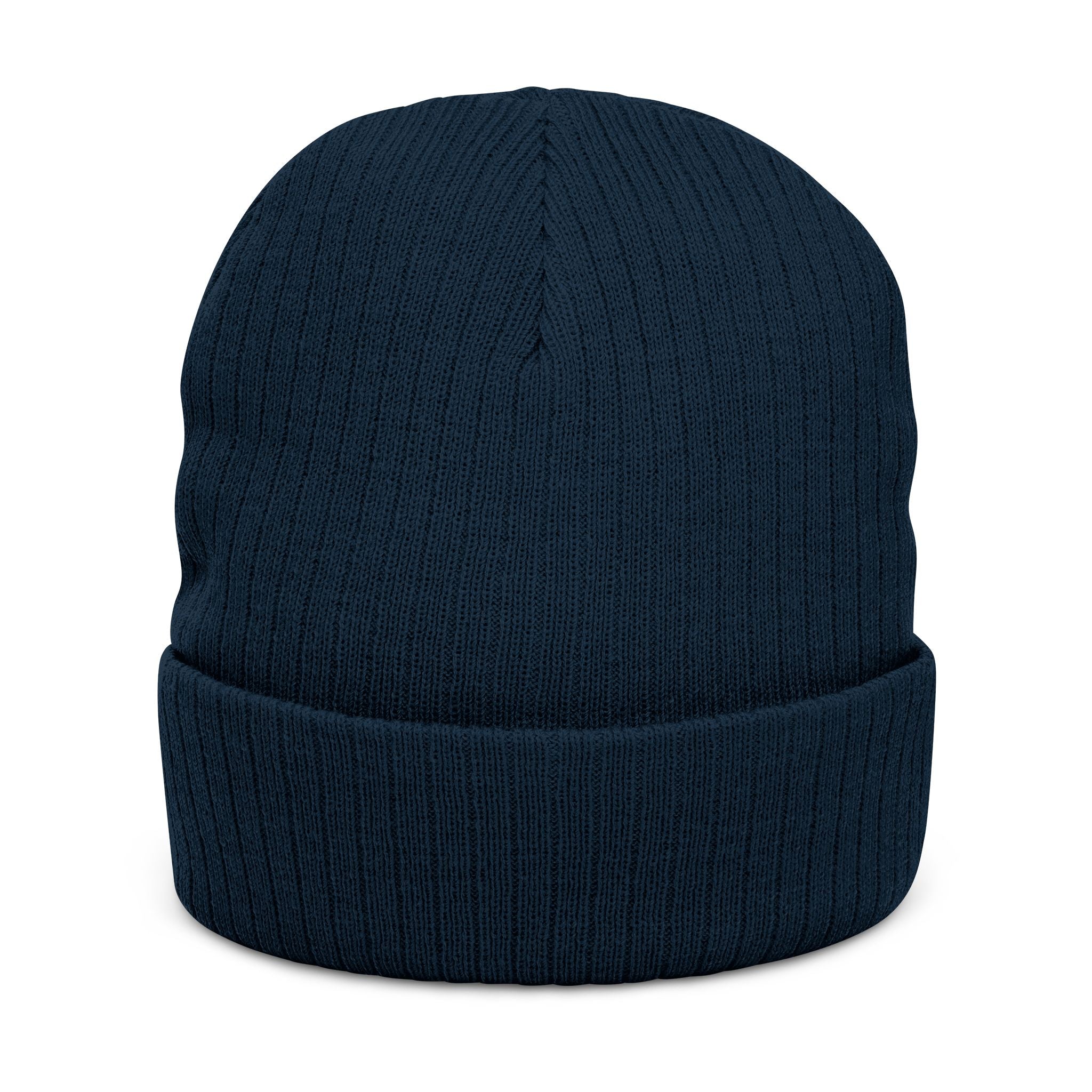 Embroidered Ribbed Knit Beanie — "Orion Noir" Cuffed Winter Hat
