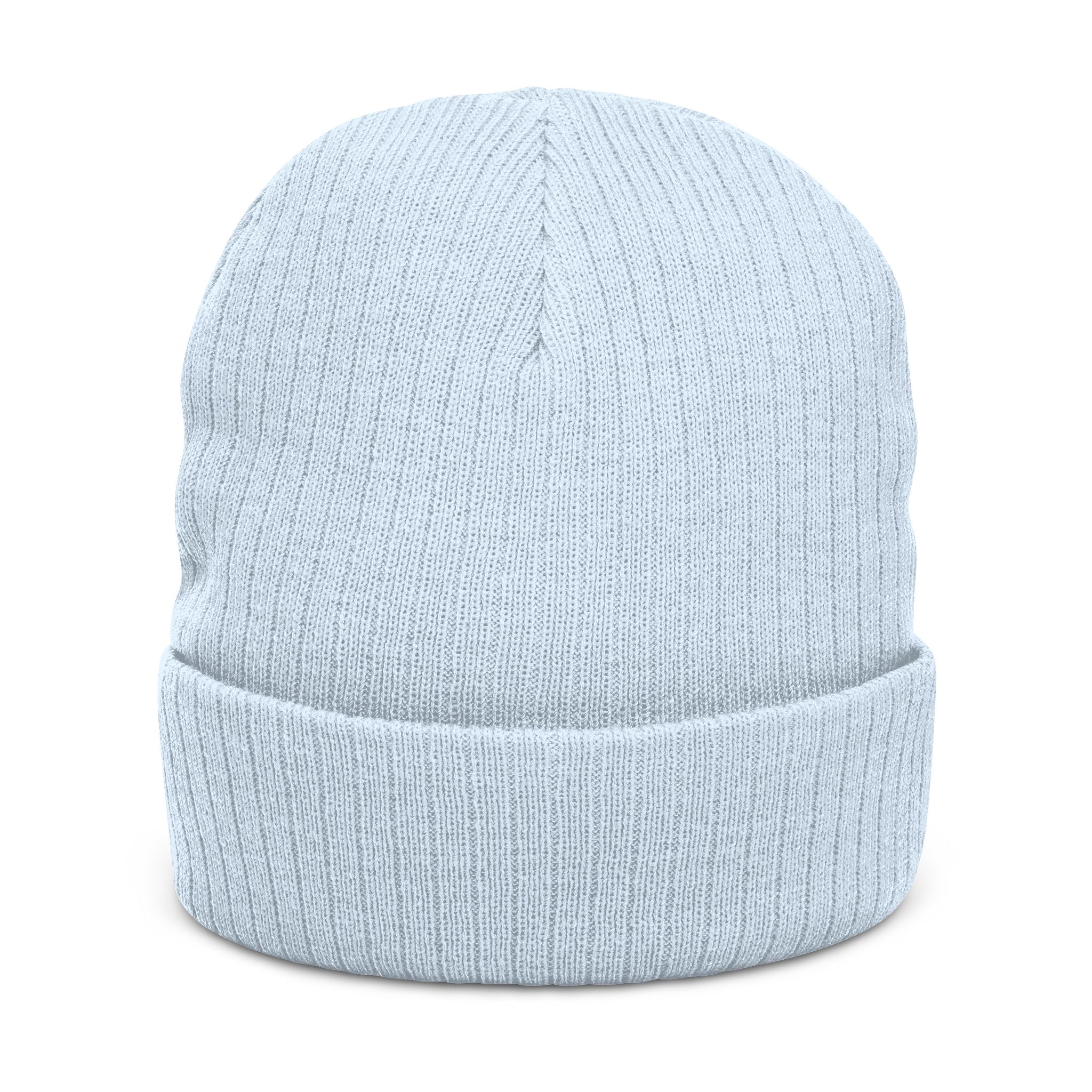 Embroidered Ribbed Knit Beanie — "Orion Noir" Cuffed Winter Hat