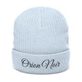 Embroidered Ribbed Knit Beanie — "Orion Noir" Cuffed Winter Hat